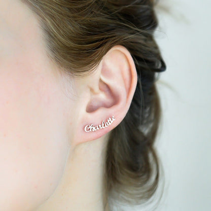 Personalized Name Earrings - Custom Curved Studs