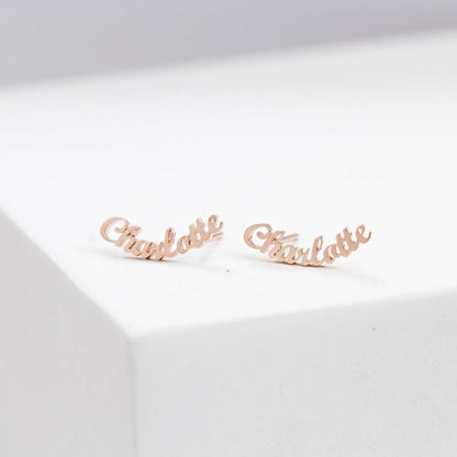Personalized Name Earrings - Custom Curved Studs