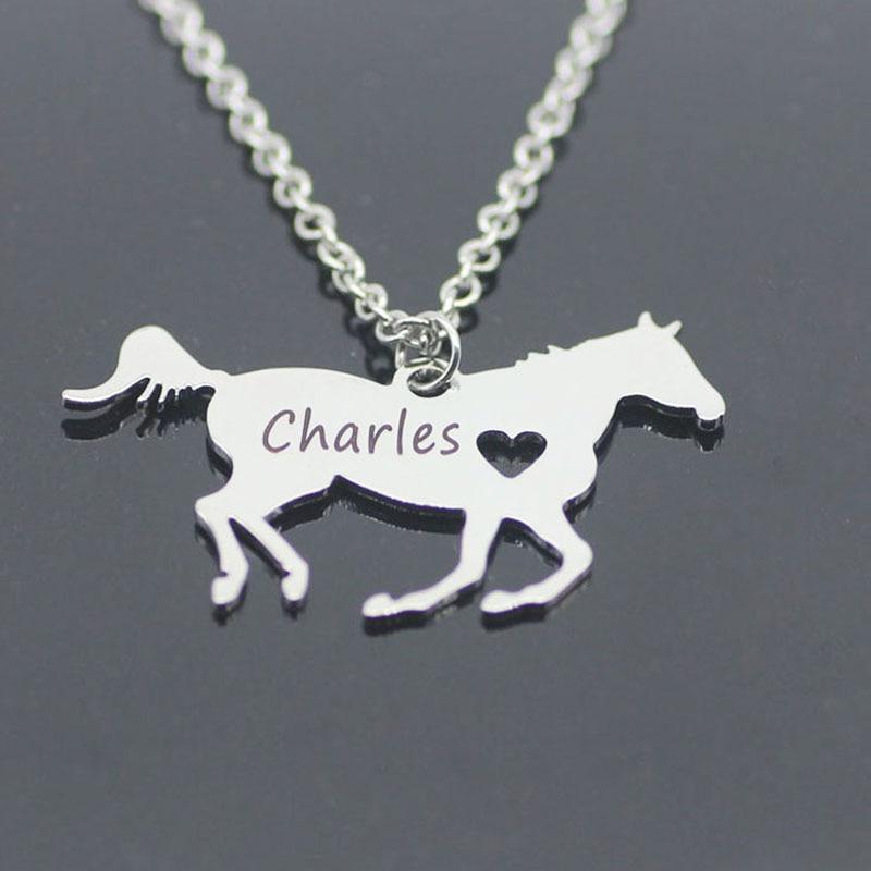 Personalized Horse Silhouette Necklace with Name Engraving