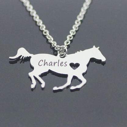 Personalized Horse Silhouette Necklace with Name Engraving