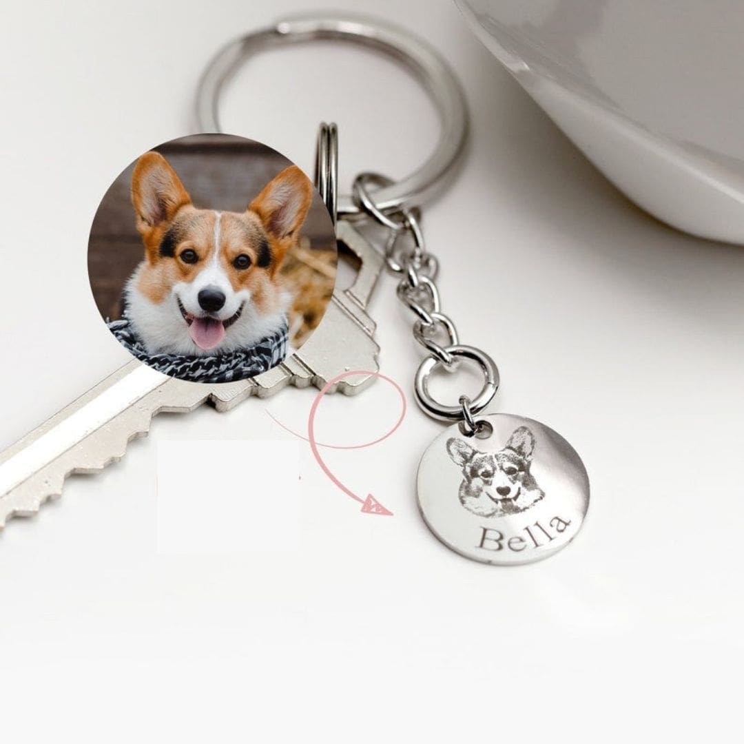 Personalized Photo Keychain with Back Engraving - Pet Memorial Gift