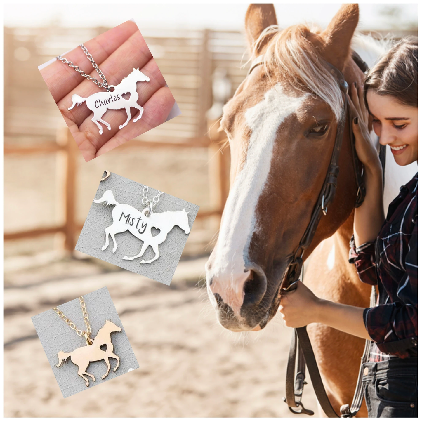 Personalized Horse Silhouette Necklace with Name Engraving
