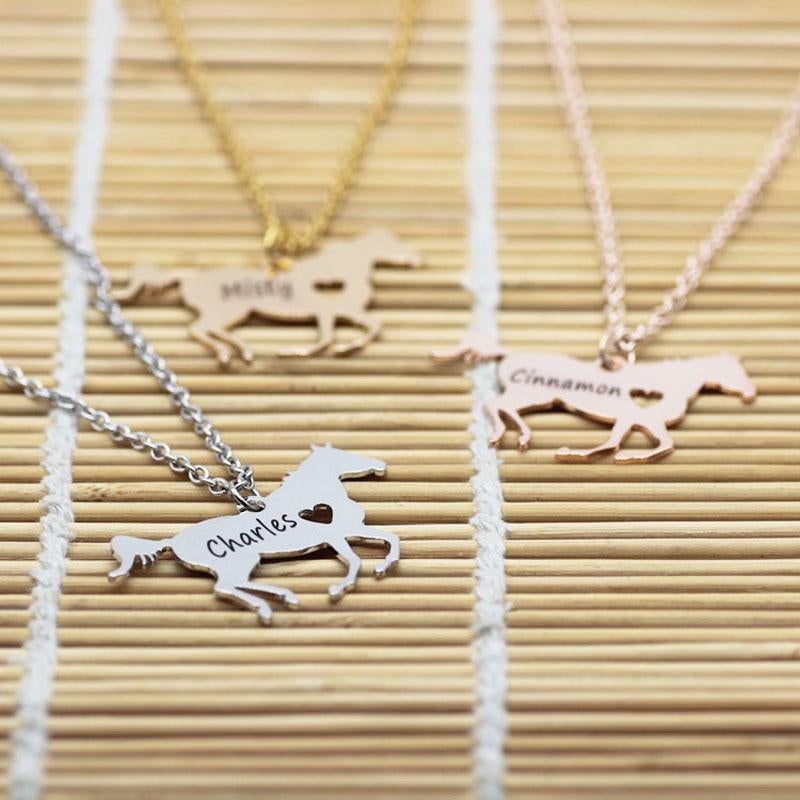 Personalized Horse Silhouette Necklace with Name Engraving