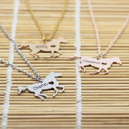 Personalized Horse Silhouette Necklace with Name Engraving