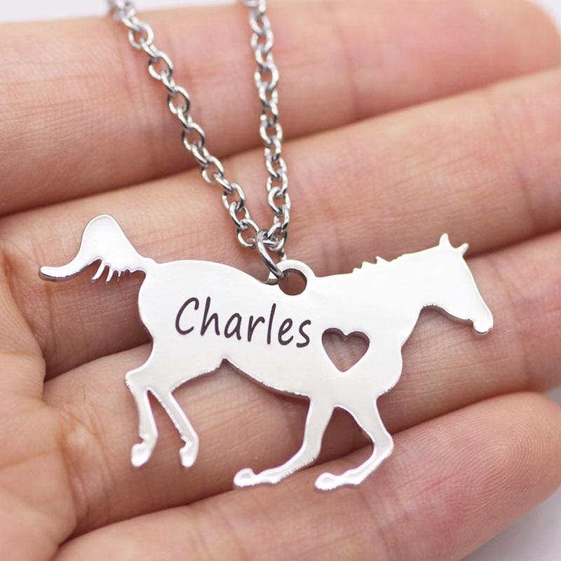 Personalized Horse Silhouette Necklace with Name Engraving