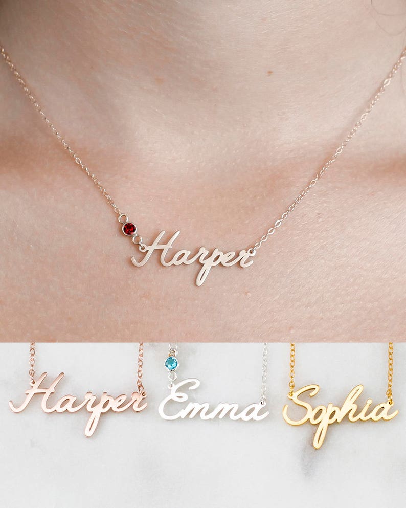 Personalized Birthstone Name Necklace - Custom Jewelry