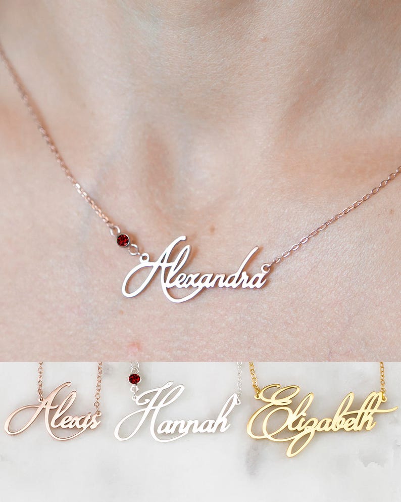 Personalized Birthstone Name Necklace - Custom Jewelry