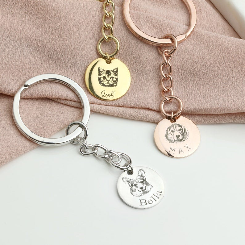 Personalized Photo Keychain with Back Engraving - Pet Memorial Gift