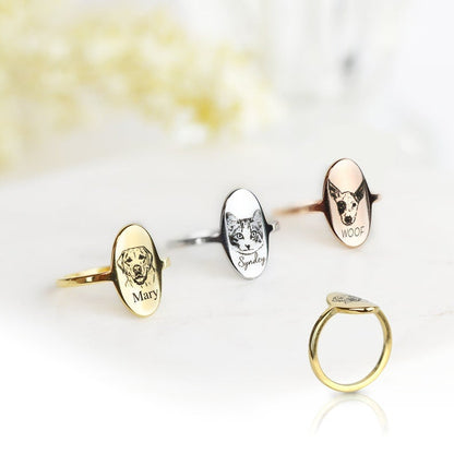 Personalized Pet Photo Ring - Custom Engraved Portrait Jewelry