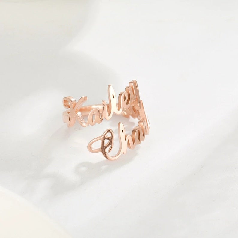 Personalized Double Name Ring - Custom Engraved Couple Ring