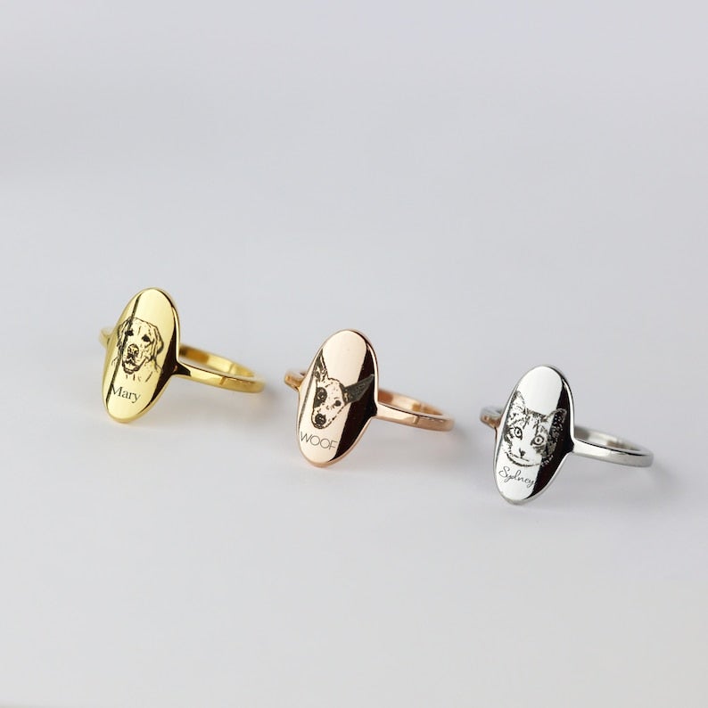 Personalized Pet Photo Ring - Custom Engraved Portrait Jewelry
