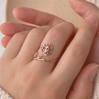 Personalized Birth Flower Ring with Name Engraving